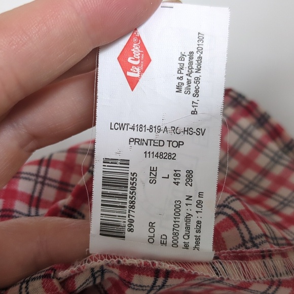 Lee Cooper Gingham Ruffled Off The Shoulder Semi Sheer Top Size Large - Picture 6 of 6